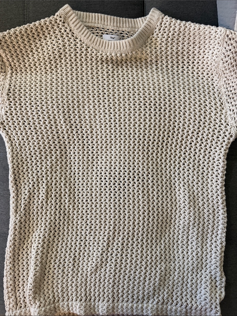 TNA Cream Open-Weave Knit Short-Sleeve Sweater